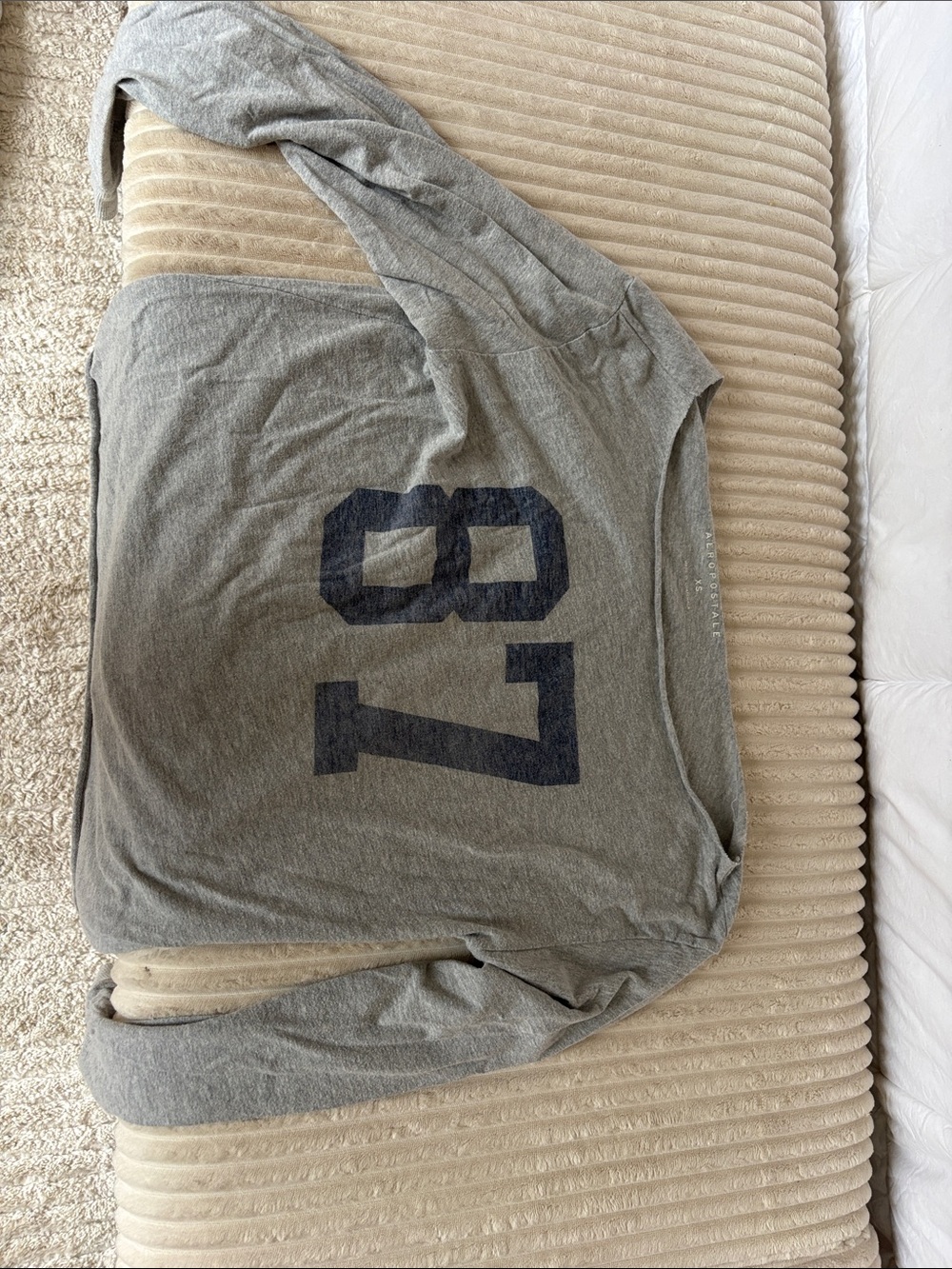 Gray Long Sleeve Tee with Navy '87' Graphic